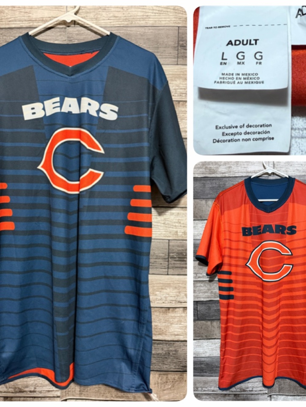 Flag Football Chicago Bears Reversible Shirt Jersey Adult L Blue Orange